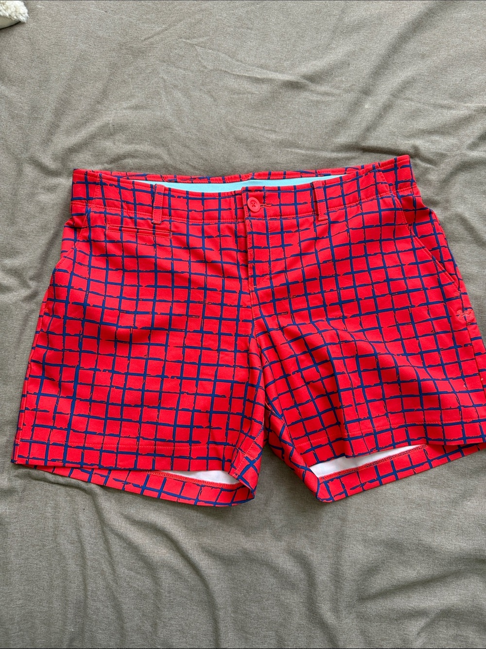 Under Armour Red and Navy Grid Athletic Golf Shorts